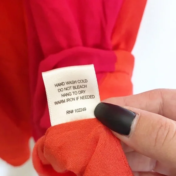 Skies Are Blue Red Orange Colorblock Tie Front Short Sleeve V Neck Mini Dress - Picture 10 of 12